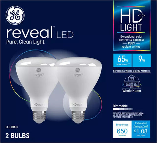 GE Lighting GE Reveal HD+ Color-Enhancing 65W Replacement LED Light Bulbs Indoor Floodlight BR30 (2-Pack) (65 W)