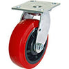 Swivel Caster, Polyurethane Mold-On, Red/Black, 6-In.