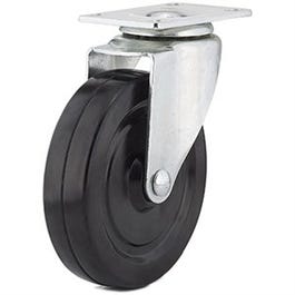 Swivel Plate Caster, Rubber Wheel, 5-In.