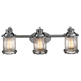 Bayfield Collection 3-Light Vanity, Chrome/ Ribbed Glass