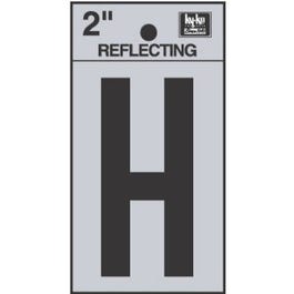 Address Letters, H, Reflective Black/Silver Vinyl, Adhesive, 2-In.