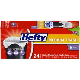 Medium Plastic Trash Bags With Ties, 8-Gal., 24-Ct.