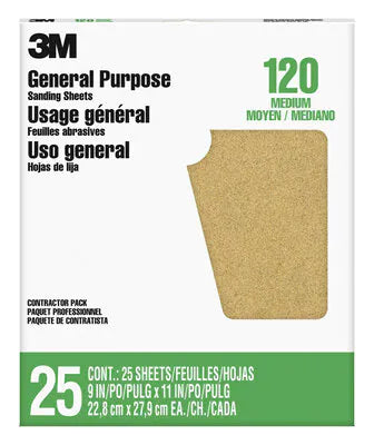 3M™ Aluminum Oxide Sandpaper 99403NA-M, 9 in x 11 in, 120 grit (9 x 11)