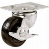 Swivel Plate Caster, Side Brake, Rubber Wheel, 3-In.