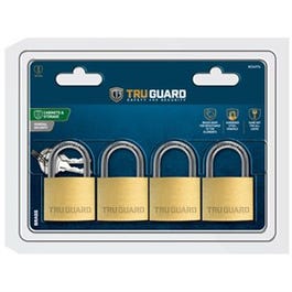 Solid-Brass Keyed-Alike Padlocks, Long Shackle, 4-Pack, 1-9/16 In.