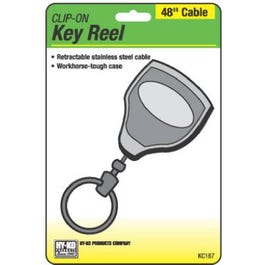 Key Reel Clip, Retractable, Black With 48-In. Stainless Steel Cable