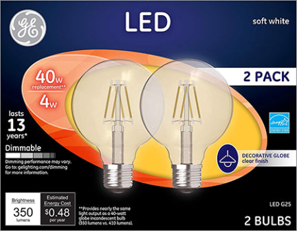 4W GLOBE G25 MED 40W LED SOFT WH CLEAR