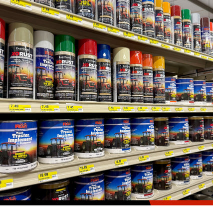 PaintShelving unit with various spray paint cans in a store setting