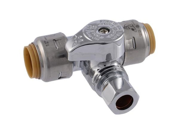 SharkBite Max Brass Push Service Stop (1/2 in. x 1/2 in. x 3/8 in. Comp. - DZR Brass)