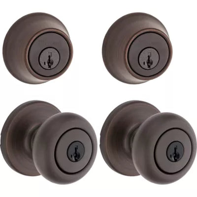 Kwikset Cove Project Pack Two Keyed Knobs and Two Keyed One Side Deadbolts Venetian Bronze featuring SmartKey