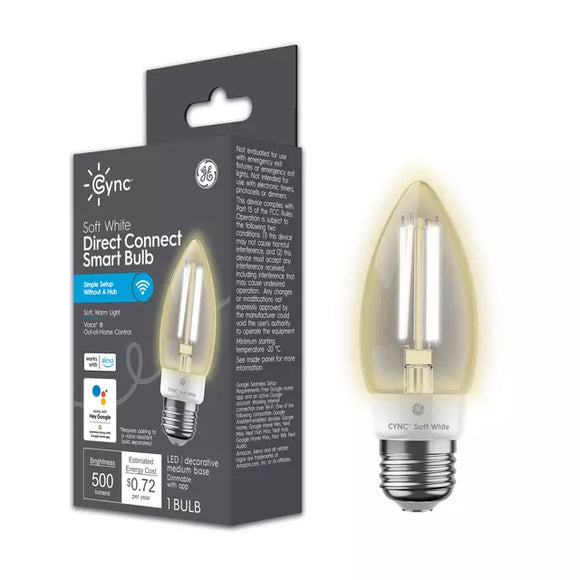 GE Lighting GE Cync Smart LED Light Bulb, Soft White Decorative Candle Light, Works with Alexa and Google Home, Medium Base